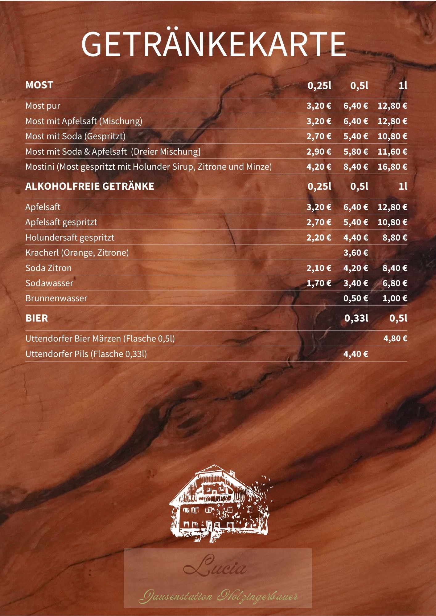 Holzingerbauer-Jausenstation-Mondsee-Getränkekarte